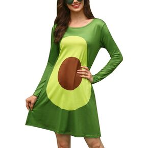 Spadehill Women's Fun Long Sleeve Fruit Printed Costumes Dress Special Halloween Outfit with Pockets