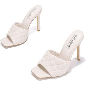 Cape Robbin Stitch Sexy Quilted High Heels for Women, Square Open Toe Shoes Heels