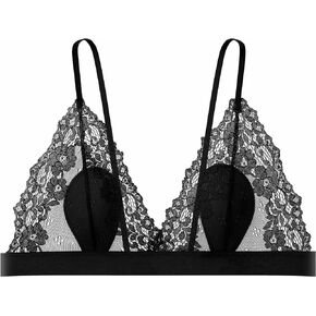 Cotorance Womens Lace Bra Wireless Non Removable Padded Plunge Triangle Bralettes