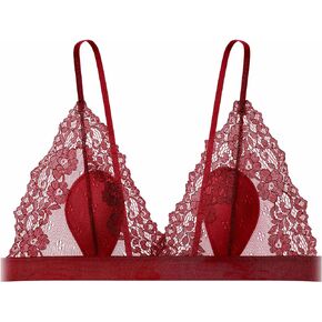 Cotorance Womens Lace Bra Wireless Non Removable Padded Plunge Triangle Bralettes