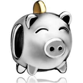 CharmSStory Silver Plated Cute Pig Charm Beads for Bracelets