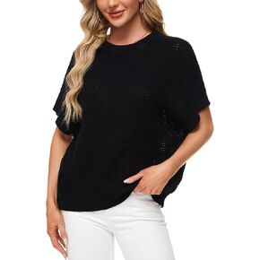 MINTLIMIT Womens Batwing Short Sleeve Sweaters Loose Oversized Waffle Knit Pullover Sweater Top