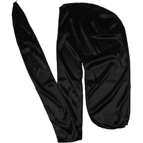 Men Silk Durag Long Straps Bandanas for Men Headwear Waves Cap (Black)