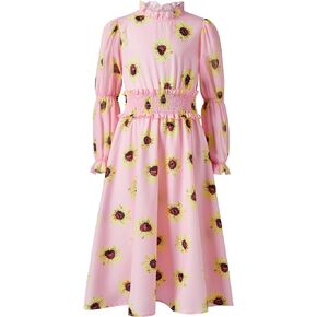 Kukume Girls Floral Mock Neck Dress Shirred Waist Church Holiday Party Maxi Dress for Girls 3-12Y
