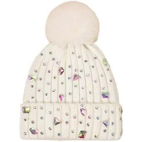 Evening Elegance Rhinestone Pom Pom Beanies Warm Winter Knitted Hat for Women