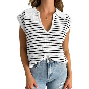 Yousify Summer Sweaters for Women 2024 Lapel Collar Cap Sleeve Tops Sleeveless Spring Clothes S-2XL