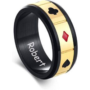 Personalized Poker Aces Spinner Ring | Custom Mens Stainless Steel Playing Cards Game Band Ring | Anxiety Fidget Rings for Husband