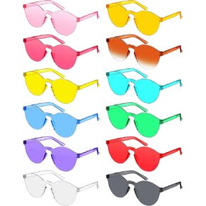 12 Pack Colored Glasses Round Rimless Sunglasses Transparent Candy Colored Sunglasses Tinted Eyewear Cool Sunglasses