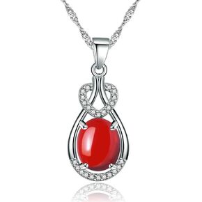 Uloveido Charms Oval-Shape Agate Pendant Infinity Teardrop Necklace Platinum Plated Birthstone Jewelry for Women Y1079