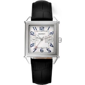 BERNY Square Watches for Men Quartz Watch Rectangular Calendar Leather Strap Watch