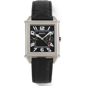 BERNY Square Watches for Men Quartz Watch Rectangular Calendar Leather Strap Watch