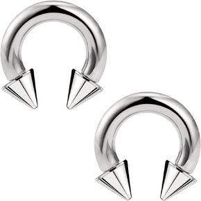 Ftovosyo G23 Titanium PA Ring Internally Threaded Spike Circular Barbells Horseshoe Large Septum Ring Ear Gauges Earrings 2G 4G 6G 8G 12G 14G 16G Pierced Body Jewelry for Women Men