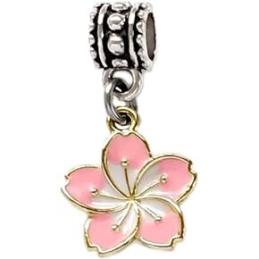 Dangle Pink Hisbuscus Flower Charm Bead