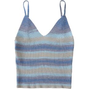 SweatyRocks Women's Casual Striped Pattern V Neck Crop Top Sleeveless Spaghetti Strap Cami Top