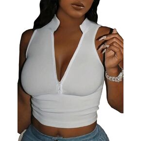 SweatyRocks Women's Half Zip Stand Collar Sleeveless Slim Fit Cropped Vest Tank Tops in Kuwait