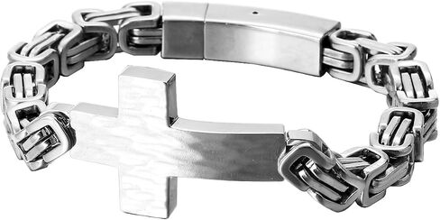 FIGEDY Stainless Steel Cross Bracelet for Men and Women - Large Cross Stylish and Durable Cross Link Stainless Steel Bracelet Gold and Gunmetal Grey - Silver in Saudi Arabia
