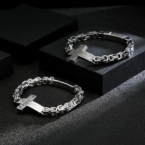 FIGEDY Stainless Steel Cross Bracelet for Men and Women - Large Cross Stylish and Durable Cross Link Stainless Steel Bracelet Gold and Gunmetal Grey - Silver in Saudi Arabia