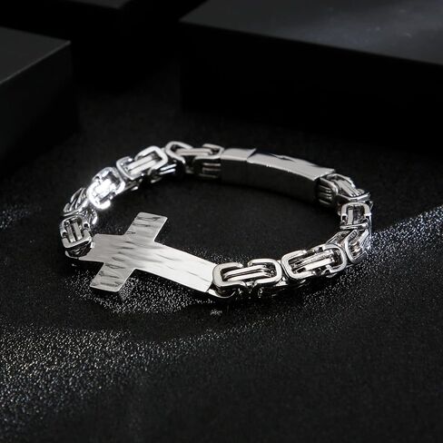 FIGEDY Stainless Steel Cross Bracelet for Men and Women - Large Cross Stylish and Durable Cross Link Stainless Steel Bracelet Gold and Gunmetal Grey - Silver in Saudi Arabia