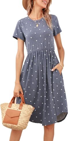 LAINAB Womens Short Sleeve Pocket Floral Print Patchwork Casual Swing Midi Dress in Kuwait