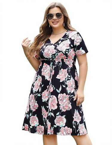 فستان نسائي ذو رقبة على شكل حرف V ومقاس كبير، فساتين قصيرة بطول الركبة in Kuwait