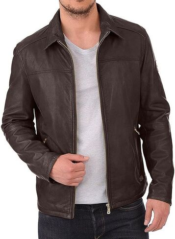 Real Lambskin Classic Leather Jacket | Genuine Leather Biker Jacket men in Saudi Arabia