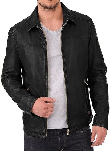 Real Lambskin Classic Leather Jacket | Genuine Leather Biker Jacket men in Saudi Arabia