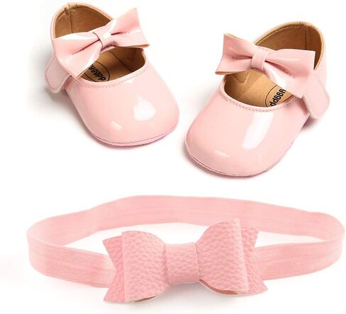 قطعتان/مجموعة من أحذية الأميرة ماري جين المسطحة الناعمة للأطفال الرضع مع عصابة رأس in Kuwait