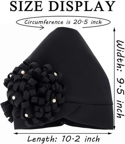 Yeilhile African Headwrap with Big Flower Pre-Tied Stretch Headwraps Party Prom Floral Knotted Turban Beanie Caps for Women Black in Kuwait