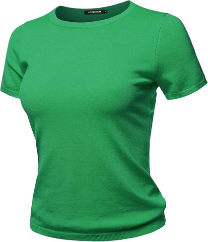 سترة نسائية منسوجة بياقة دائرية وأكمام قصيرة من الفيسكوز in Kuwait