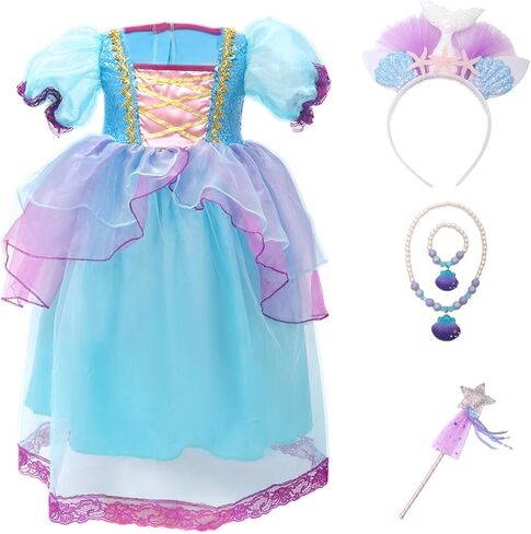 Little Mermaid Princess Costume Mermaid Party Dress for Toddler Kids Girls Halloween Dress Up with Accessories in Kuwait