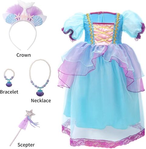 Little Mermaid Princess Costume Mermaid Party Dress for Toddler Kids Girls Halloween Dress Up with Accessories in Kuwait