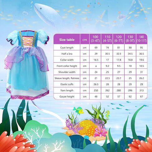 Little Mermaid Princess Costume Mermaid Party Dress for Toddler Kids Girls Halloween Dress Up with Accessories in Kuwait