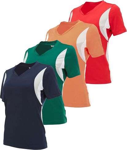 تي شيرت نسائي بأكمام قصيرة ورقبة على شكل حرف V فضفاض مناسب للأنشطة الرياضية Dri-Fit ماص للرطوبة للتمرين واليوجا (متوفر في Plus) in Kuwait