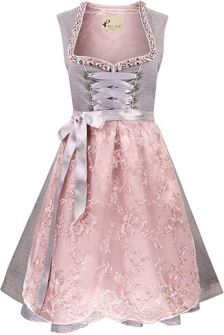 فستان مهرجان أكتوبر البافاري الأصيل للنساء الألماني كرنفال الهالوين مقاس 4-16 رمادي وردي in Kuwait