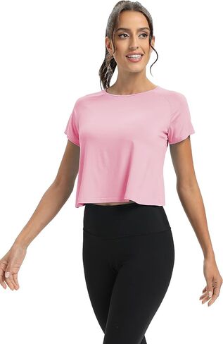 قمصان Mippo بأكمام قصيرة للتمارين الرياضية، قمصان رياضية قصيرة، ملابس لطيفة للمشي لمسافات طويلة من الخلف للنساء، وردي M in Kuwait