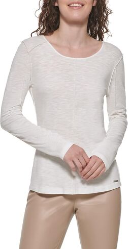 DKNY Women's Long Sleeve Layering Crewneck Sportswear Top in Kuwait