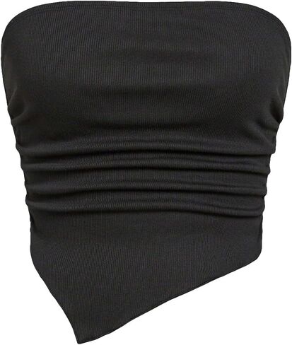 OYOANGLE Women's Rib Knit Sleeveless Asymmetrical Hem Ruched Tube Tops Strapless Basic Crop Tank Tops in Saudi Arabia