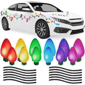 Whaline 49Pcs Christmas Reflective Car Magnets Set 36 Colorful Bulb Light Magnets with 13 Lines Refrigerator Garage Magnet Decals for Xmas Birthday Mailbox Window (Not for Aluminum Alloy Vehicle)