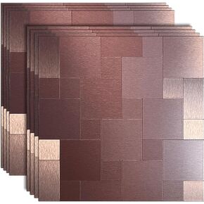 XUANINY 8 Sheets Peel and Stick Backsplash Tiles for Kitchen, Metal Sticker for Bathroom,Camper, Fireplace (11.81"x11.81"Per Sheet, Bronze Brushed)