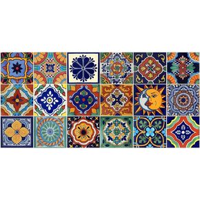 18 Mexican Tile Talavera Hand Painted Mixed Designs 4x4 Samplers