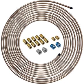 4LIFETIMELINES Upgraded Brake Line Tubing Kit - 25 Ft. of 3/16 Copper Coated Flexible Tube, Roll 25 ft 3/16" (Includes 16 Fittings)
