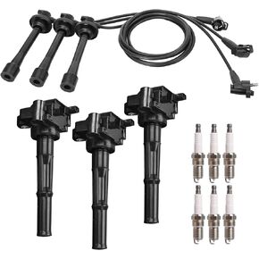 ENA Set of 3 Ignition Coil with 6 Iridium Spark Plug and Wire Set Compatible with Toyota 4Runner T100 Tacoma Tundra 1995-2004 3.4L Replacement for UF156 C1041 90919-02212 5C1308 E679