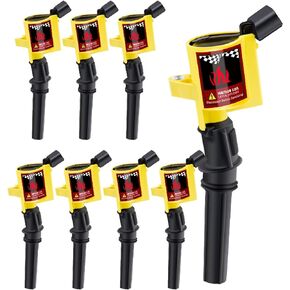 DG508 Ignition Coils Curved Boot Coil Pack Fits for Ford Lincoln Mercury 4.6L 5.4L 6.8L V8 Compatible with DG457 DG472 DG491 DG540 FD503 (8 Pcs Ignition Coil & Spark Plugs SP479, black)