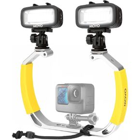 Movo DiveRig1 XL Diving Rig Bundle with Waterproof LED Lights - Compatible with GoPro Hero, HERO5, HERO6, HERO7, HERO8, HERO9, HERO10 and DJI Osmo Action Cam - Scuba Accessories for Underwater Camera