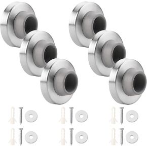 6pcs Concave Wall Door Bumper Stop Gray Rubber Wall Mount Door stoppers Silver Stainless Round Door Knb Stop Protector Prevent Door Handle Damage Shield Walls, Easy to Install