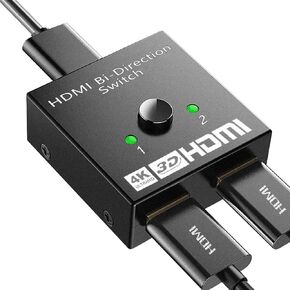 HDMI Switch Splitter 4K@60hz, Aluminum Bidirectional HDMI Switcher 2 in 1 Out, HDMI Splitter 1 in 2 Out, HDMI Hub Supports 4K 3D HDR for Xbox PS5/4/3 Blu-Ray Player Fire Stick Roku HDTV