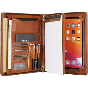 Leather Portfolio for 12.9 inch iPad Pro (2018/2020/2021/2022), Leather Padfolio Organizer with Ipad Holder for Letter Size Notepad, Personalized Portfolio for Men/Women (Brown, Non-Custom)