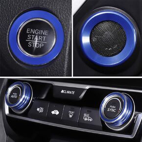 for Honda Civic 2023 2022, for CRV CR-V 2023 Air Conditioning Climate Control Engine Start/Stop Push Button Rings Engine Start Stop Push to Start Button Cover, AC Switch Temperature Sticker -Red