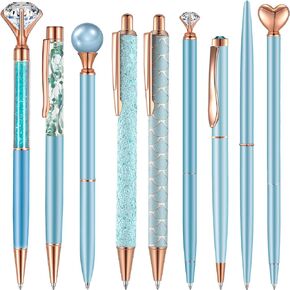 9 Pcs Ballpoint Pens Set Metal Crystal Diamond Pen Glitter Pen for Journaling Black Ink Pretty Cute Pens Fancy Pens Gifts for Women Girls Christmas Birthday School Office Desk(Purple)