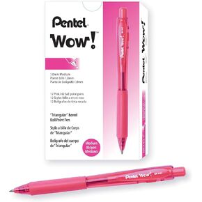 بنتل واو! أقلام حبر جاف قابلة للسحب، خط متوسط، حبر وردي، صندوق مكون من 12 قطعة (BK440-P) in Kuwait